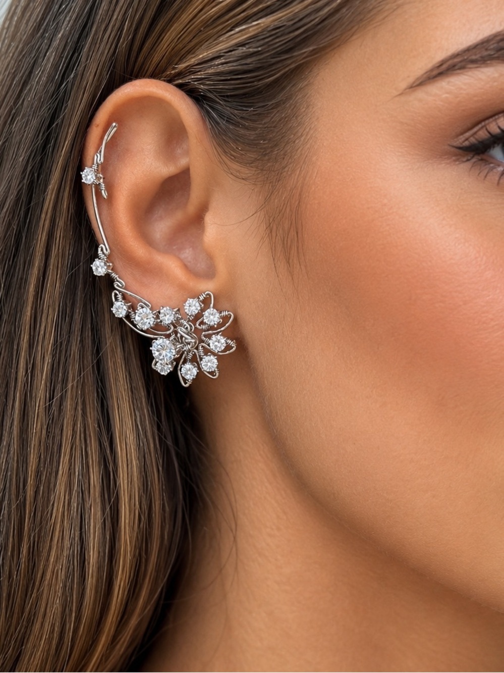 LUNA ear climbers with CZ diamonds - Sterling Silver 925